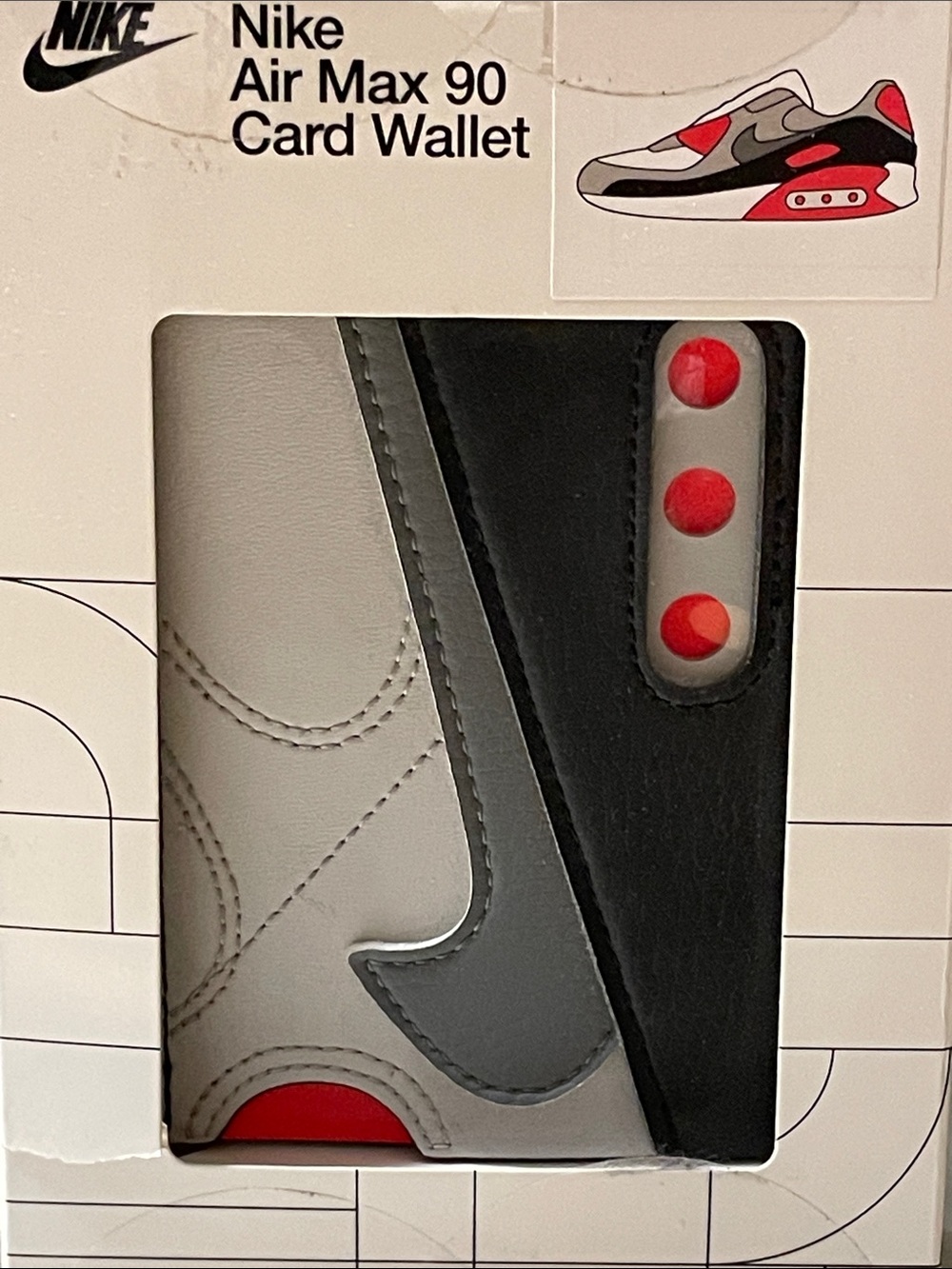 NEW Nike Air Max 90 Card Wallet‎ Grey Infared Leather Icon Swoosh Sneakerhead
